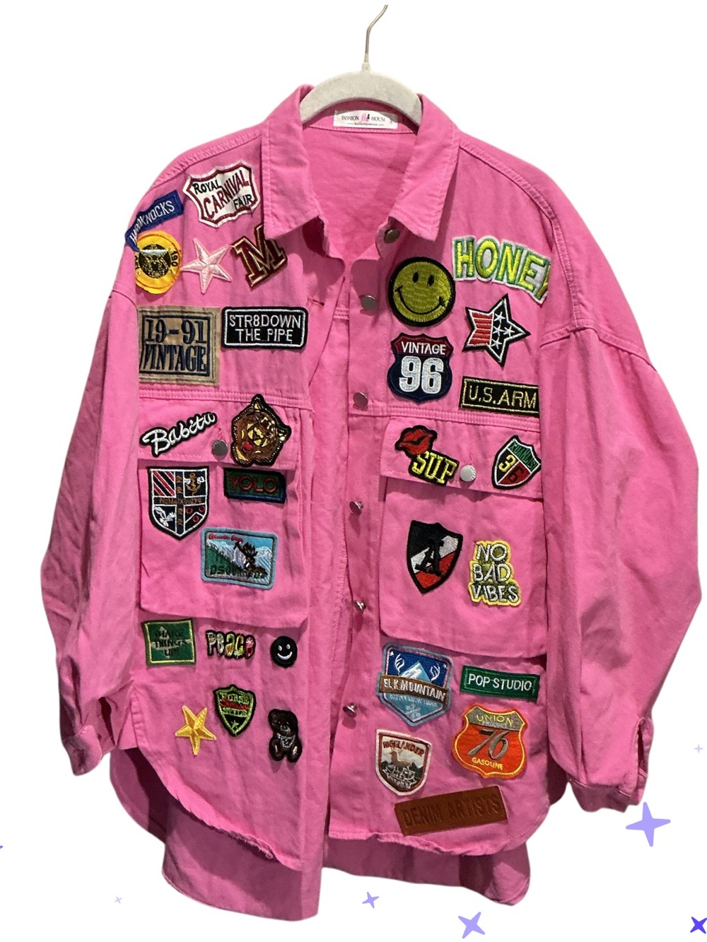 Fashion House Women’s Pink Denim Patch Jacket